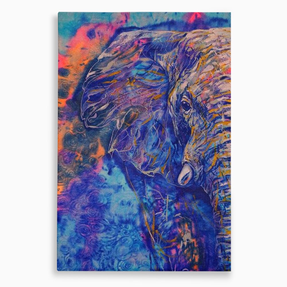 Tablou canvas cu tablou canvas cu profil de elefant in culori vibrante, fara rama, pe sasiu de lemn
